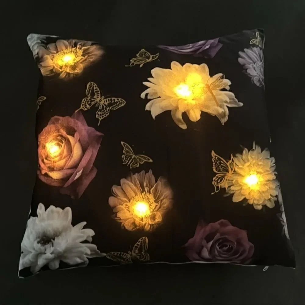 Light Up LED Decorative Flowers Throw Pillow Case 18”x18” NEW